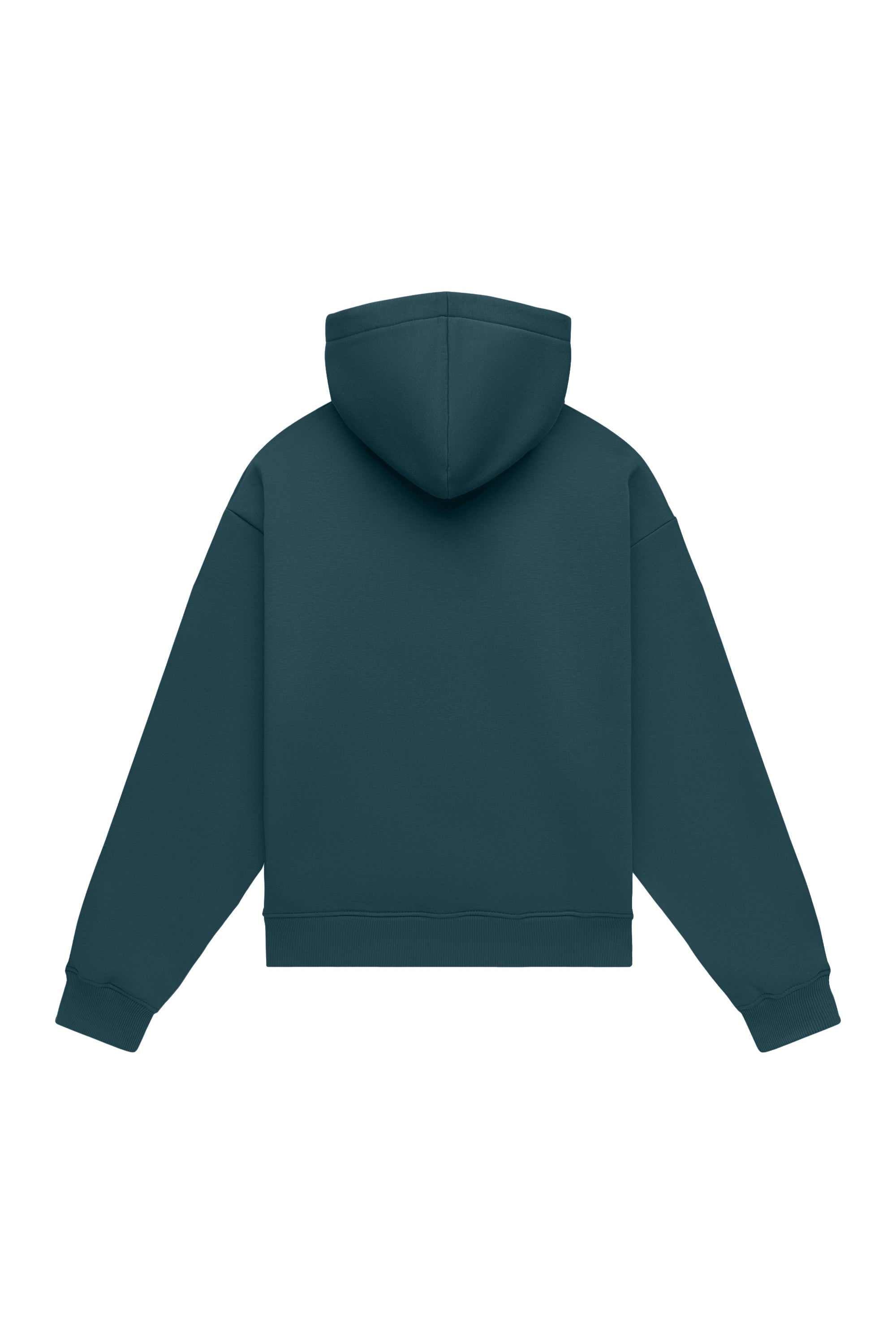 Oversize hoodie in light brushed petrol color made in Poland with certified fabric for printing
