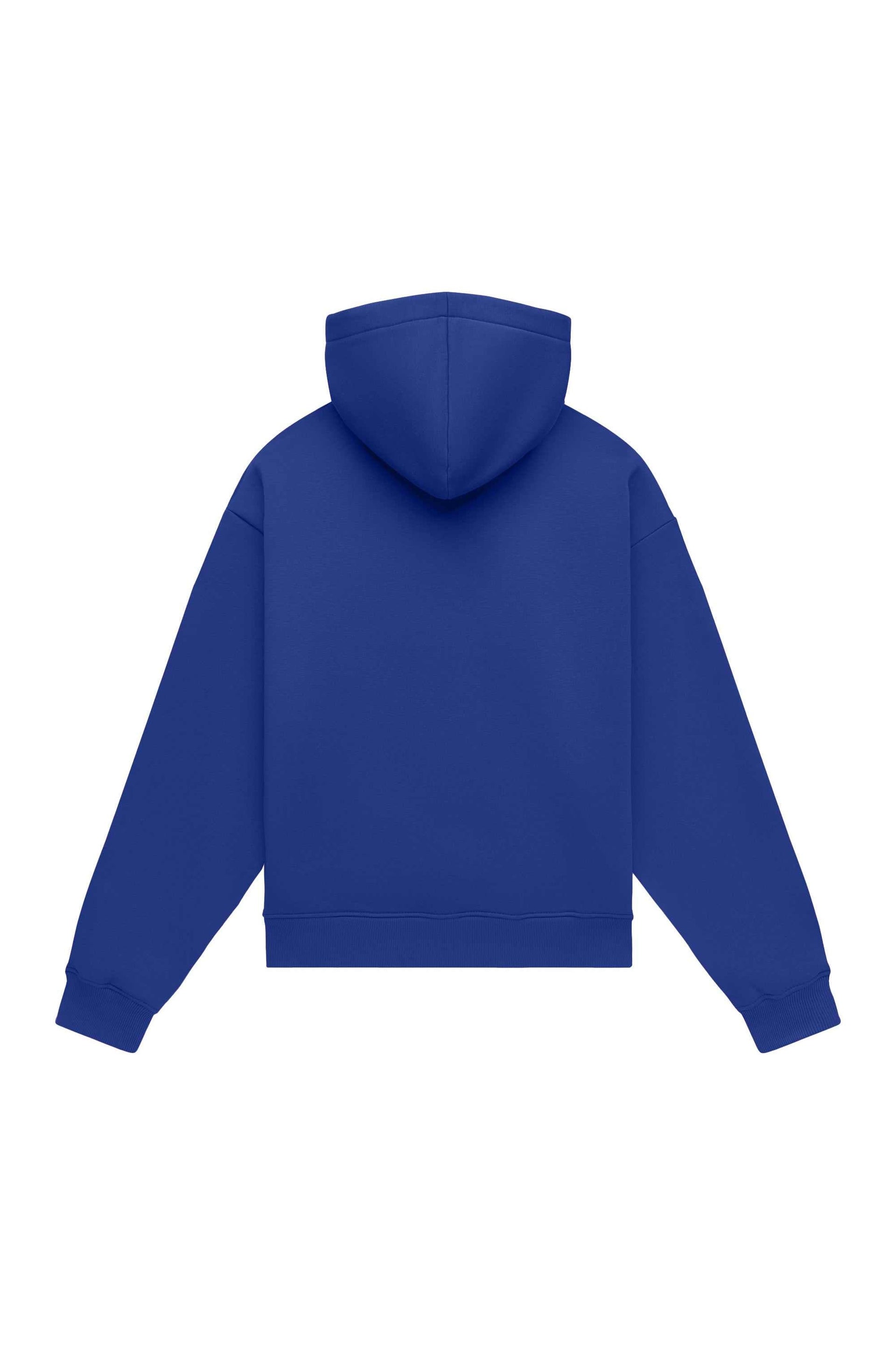 Oversize hoodie in light brushed ultramarine color, made in Poland with certified quality fabric