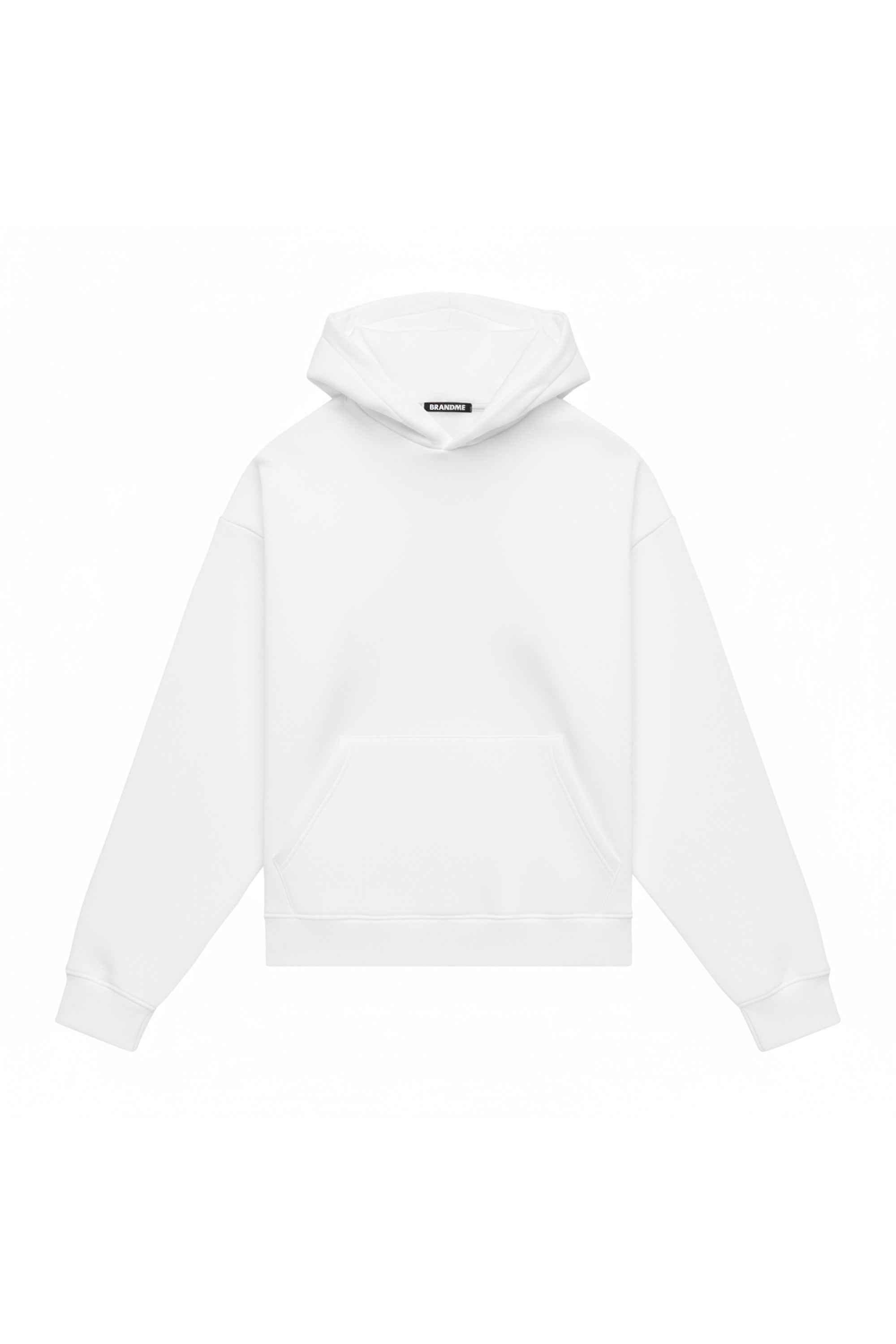 Oversize white hoodie with hood, high-quality certified fabric, ideal for printing and embroidery.