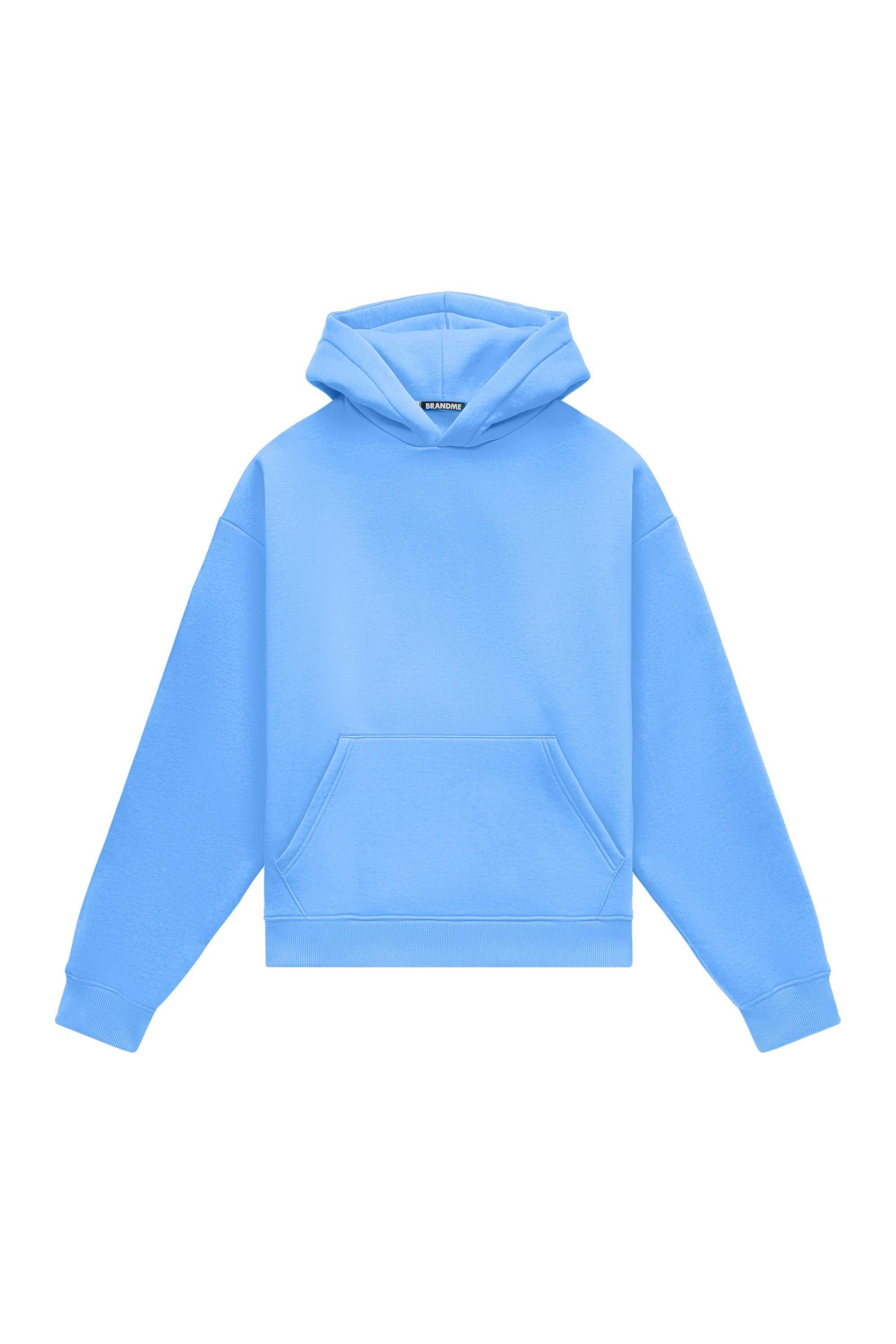 Oversize light brushed blue hoodie with hood, ideal for printing and computer embroidery