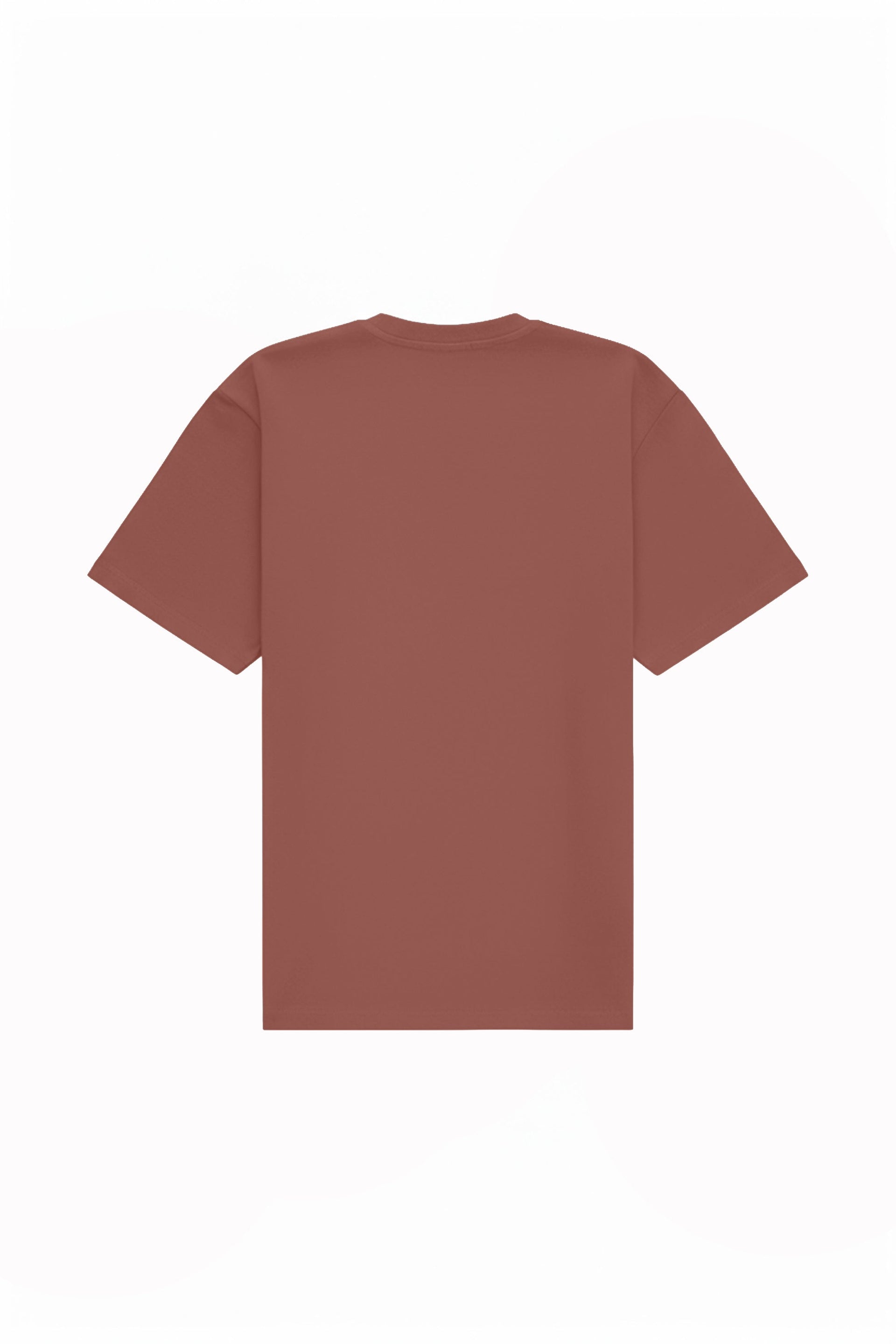 T-shirt oversize STRETCH CINNAMON w kolorze cynamonowym, wykonany z certyfikowanej dzianiny, idealny pod nadruk, wyprodukowany w Polsce.