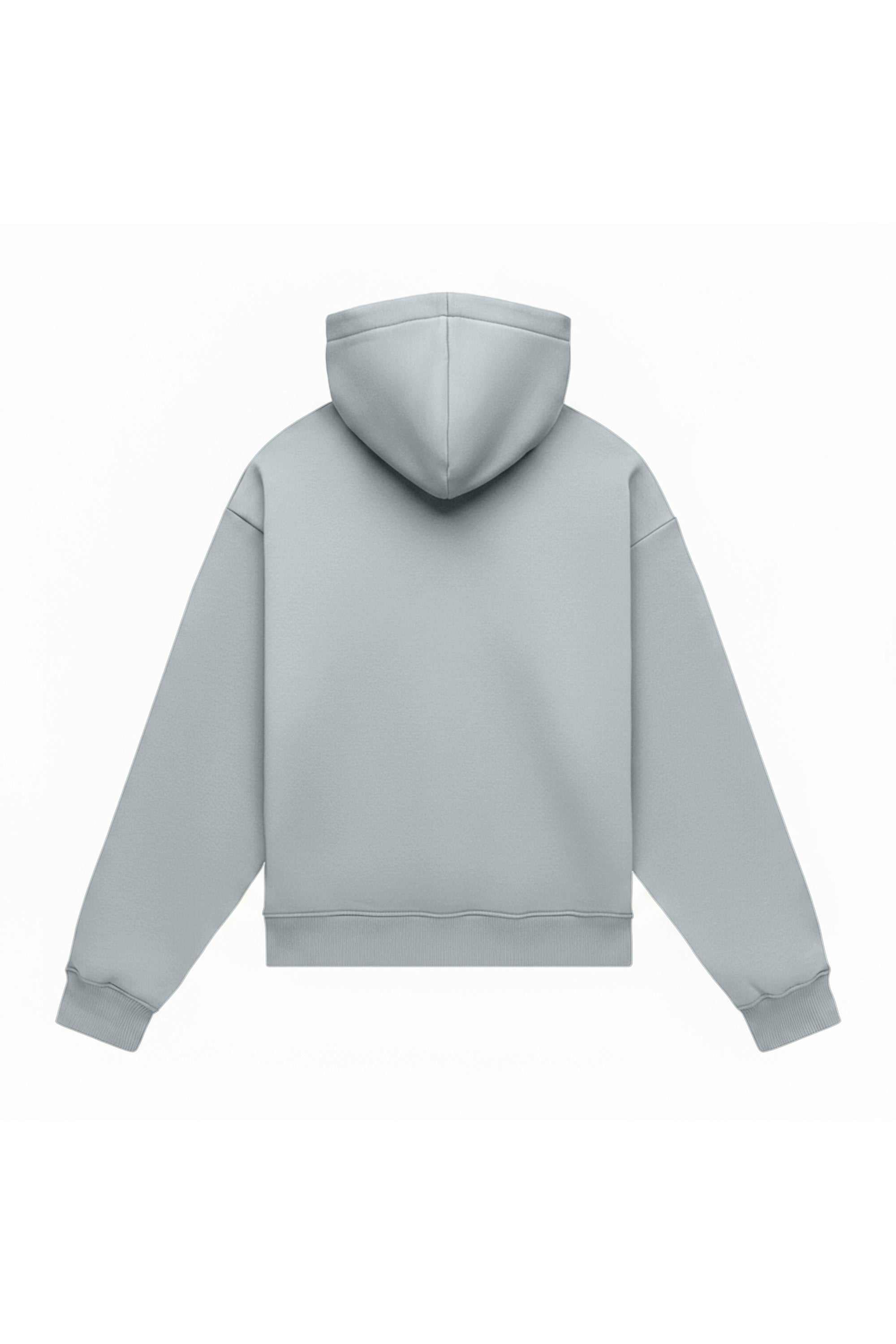 Oversize hoodie in light brushed gray with quality certified fabric, ideal for printing, made in Poland