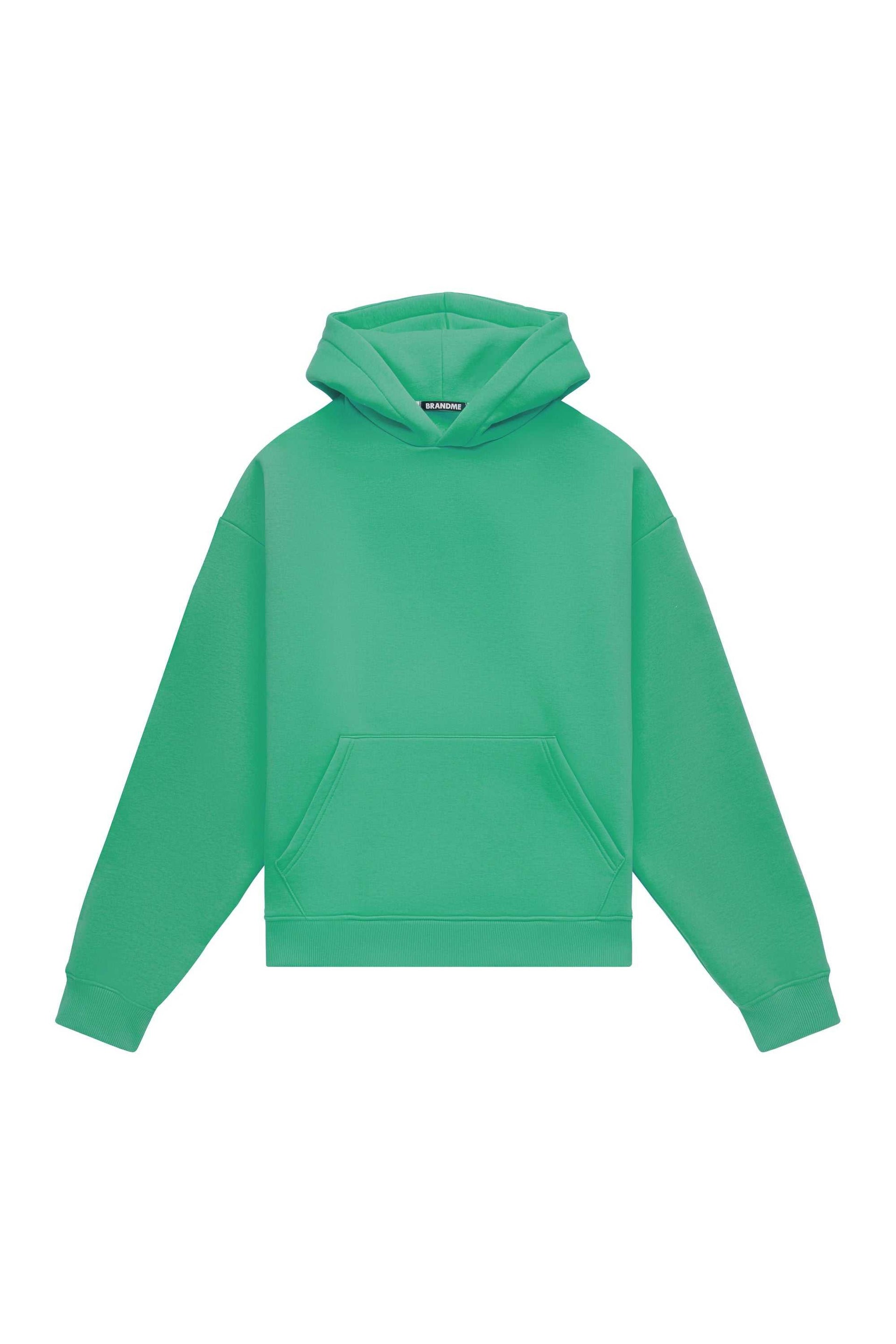 Oversize hoodie in light brushed Kelly green, Polish made with certified fabric, ideal for printing and embroidery