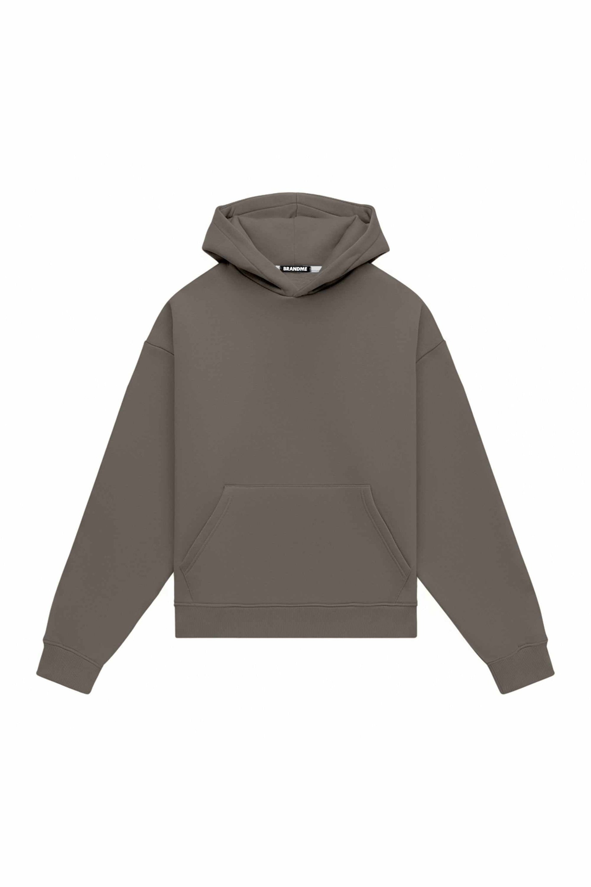 Oversize hoodie in light brushed khaki melange with certified fabric, ideal for printing and embroidery
