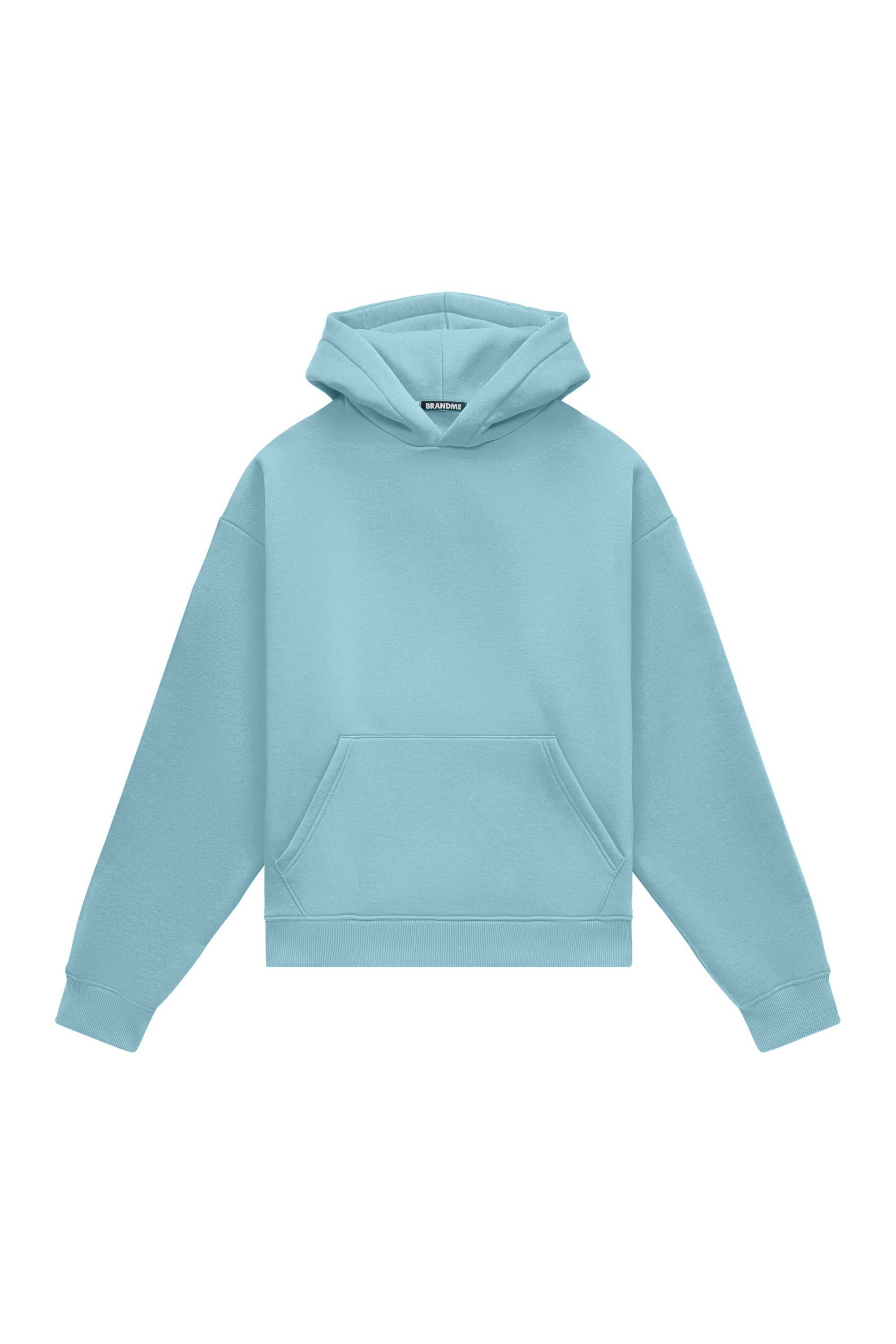 Oversize light blue hoodie with hood, made in Poland, certified quality fabric ideal for printing and embroidery