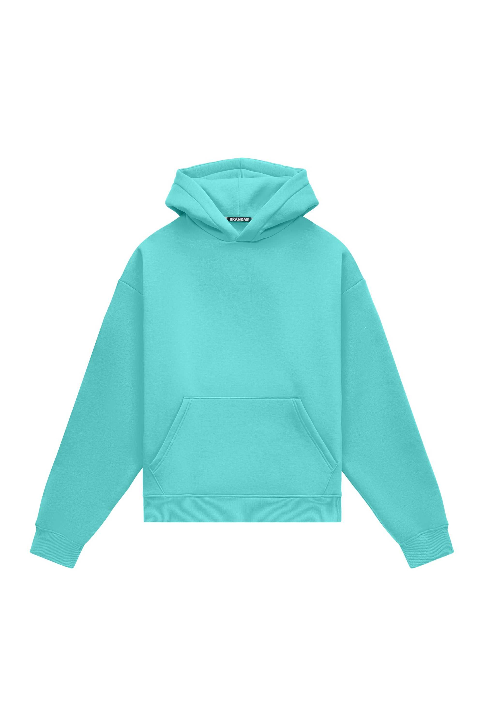 Oversize light brushed mint hoodie with hood made from certified quality fabric, ideal for printing, produced in Poland