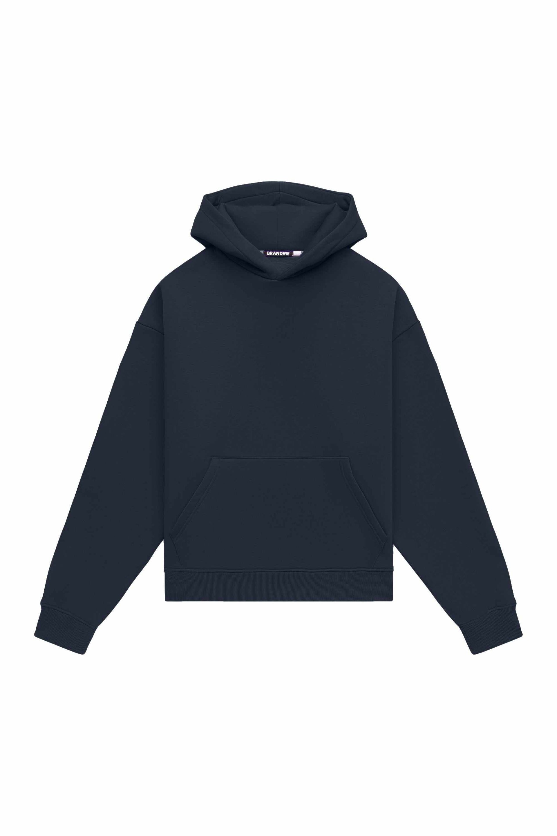 Oversized hoodie in brushed navy blue with quality certified fabric, ideal for printing designs