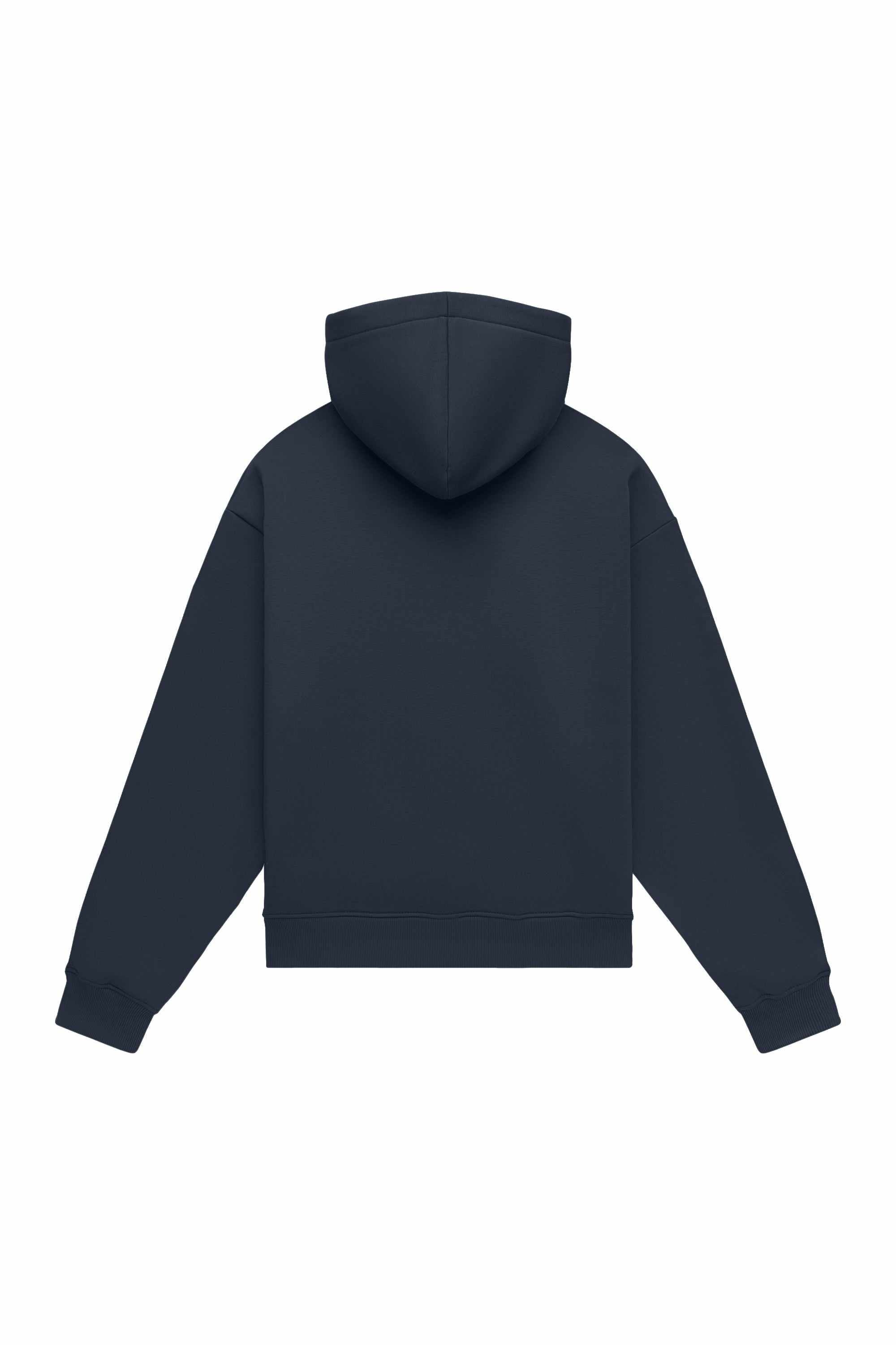 Oversize navy hoodie made in Poland with certified fabric ideal for printing