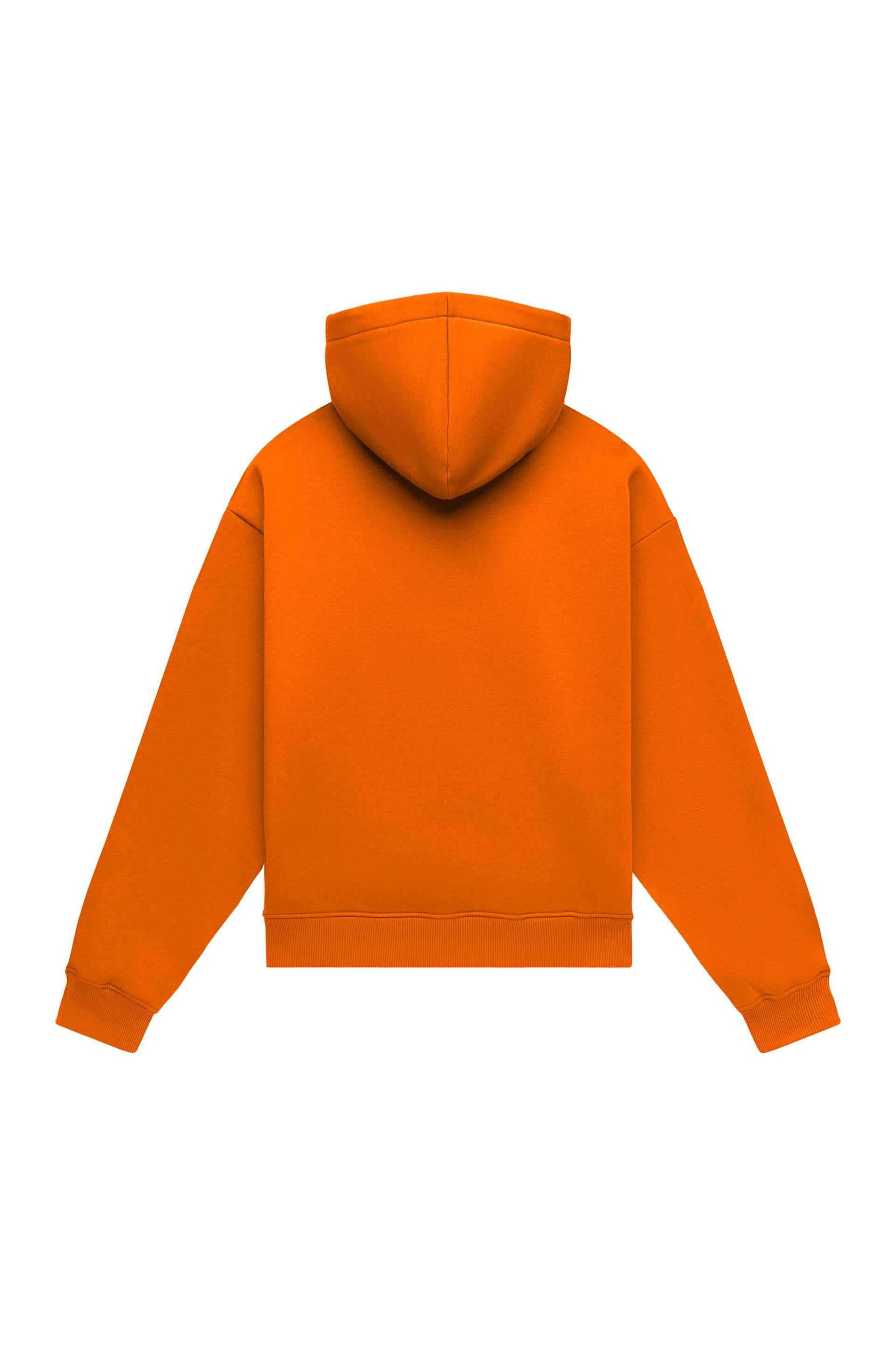 Oversize hoodie in light brushed orange with quality-certified fabric, made in Poland, ideal for screen printing and embroidery
