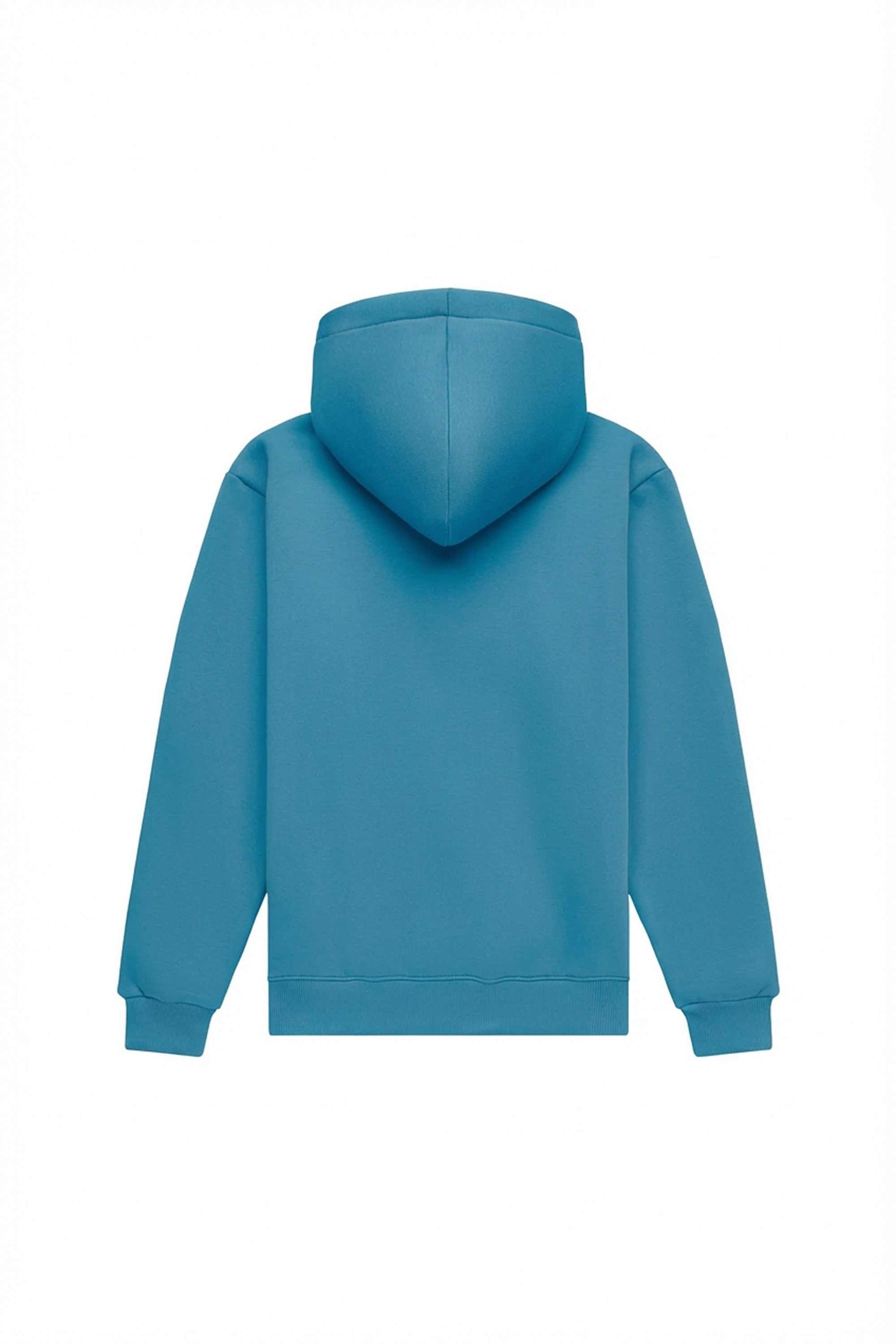 Regular fit hoodie LIGHT BRUSHED in azure blue with certified fabric, ideal for printing, made in Poland