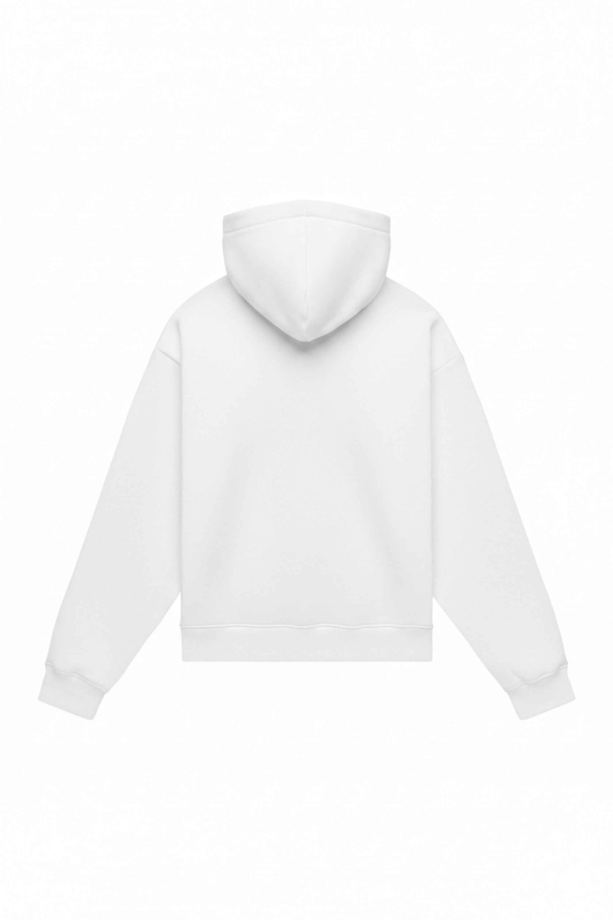 Oversized white hoodie made in Poland with certified fabric, perfect for printing techniques