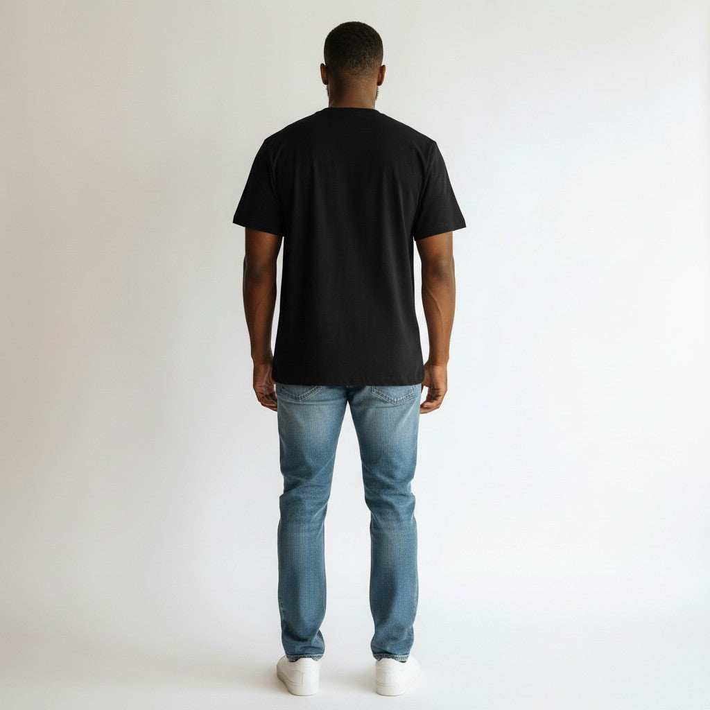 T-shirt regular czarny z certyfikowanej dzianiny, idealny pod nadruk, wyprodukowany w Polsce