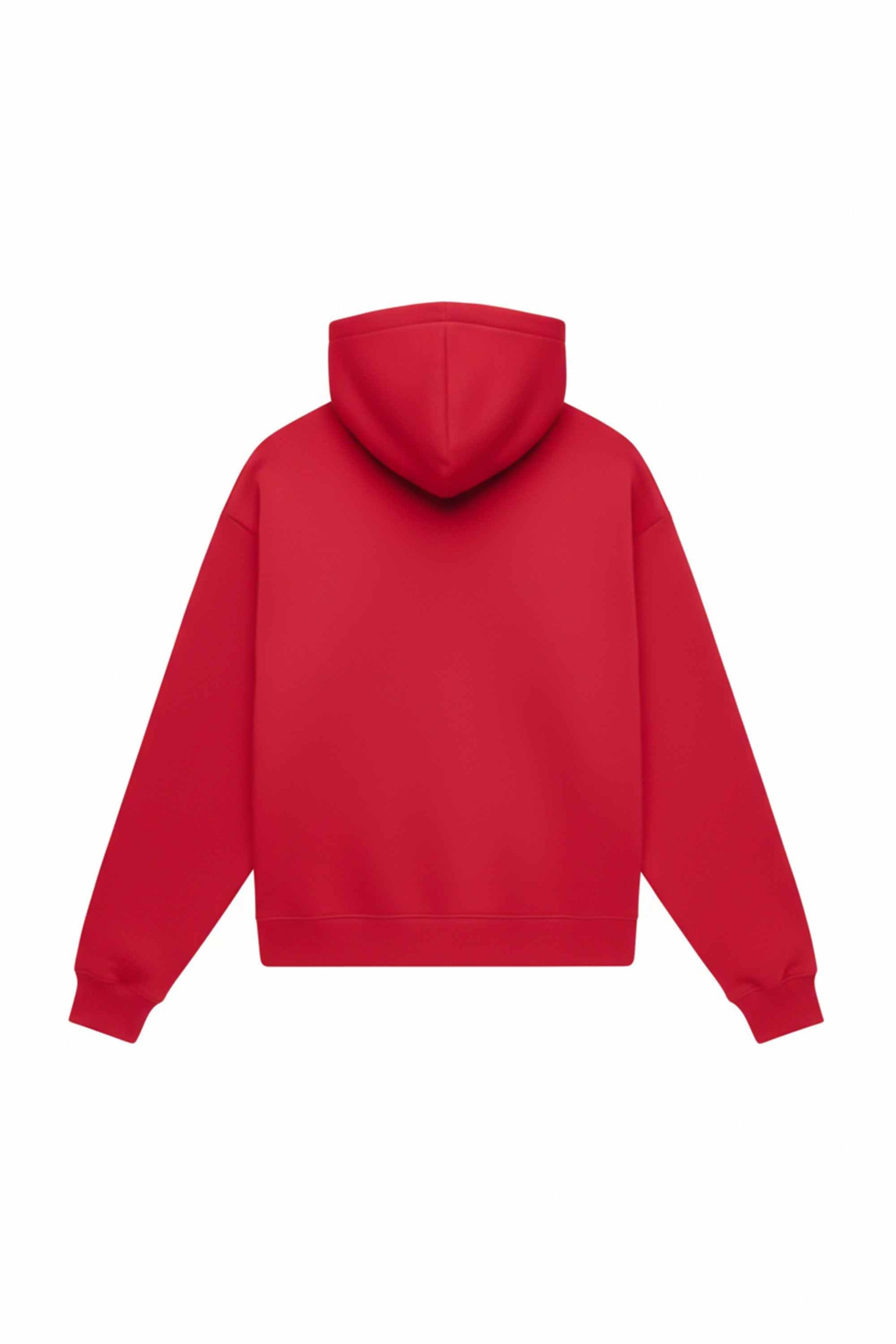 Red oversized hoodie with certified fabric, ideal for printing and embroidery, made in Poland