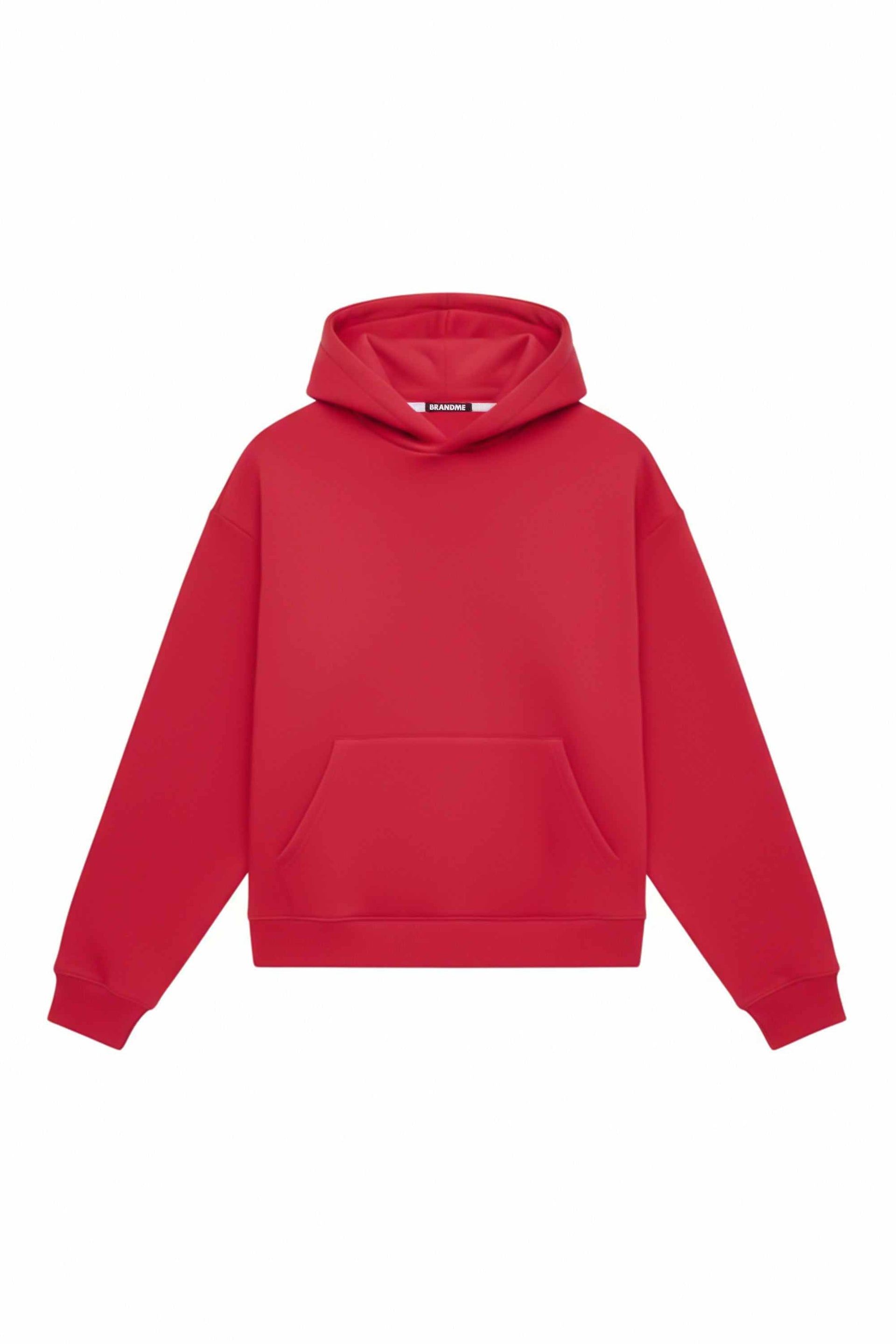 Red oversized hoodie with heavy loop fabric and hood, made in Poland, ideal for printing