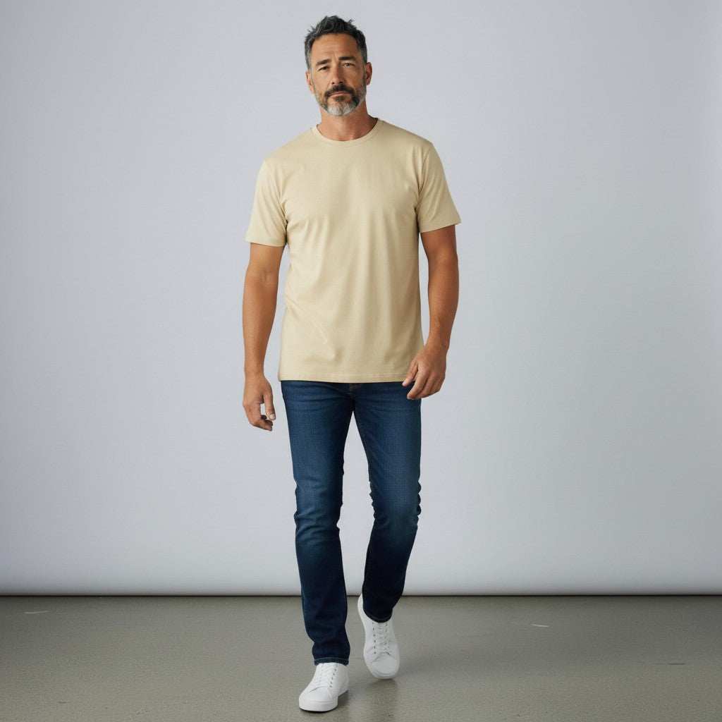 Oversize beige T-shirt made in Poland with quality-certified fabric suitable for printing and embroidery